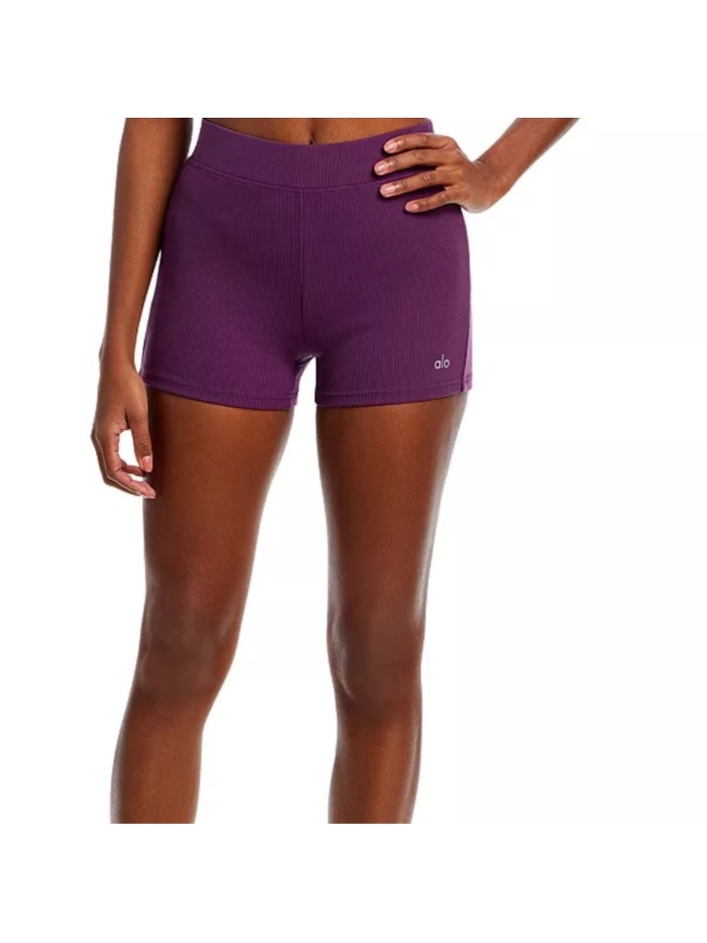 ALO Yoga Ribbed High-Waist Deep Plum Shorts Large